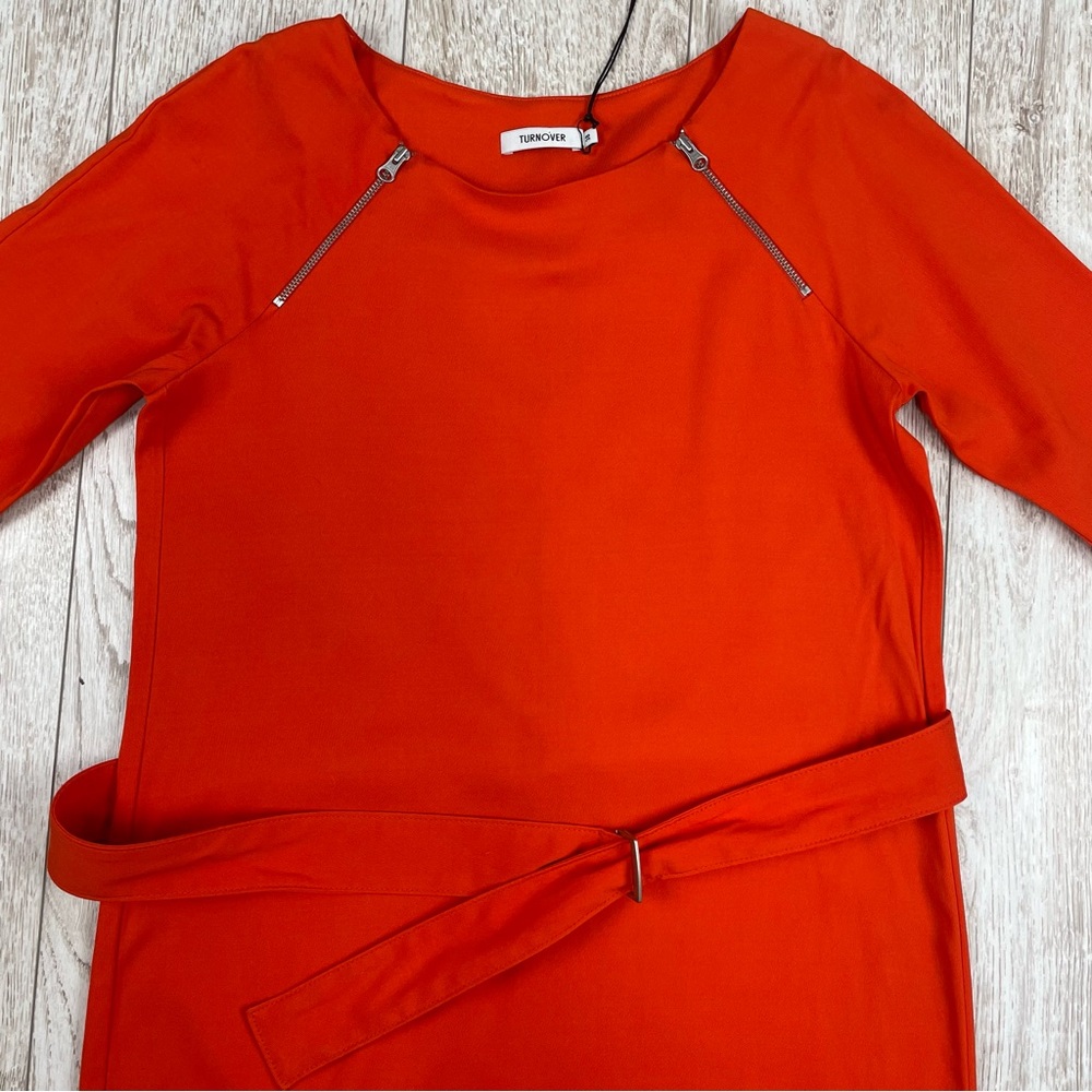 TURNOVER 38 Orange Long Sleeve Dress with Belt - Picture 2 of 5